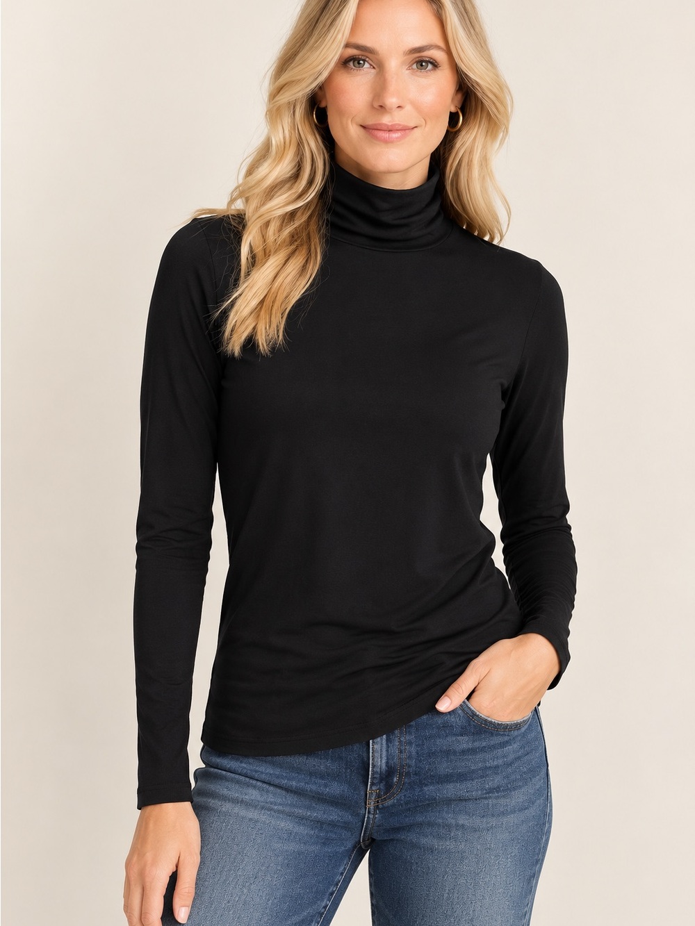 NWT Eileen Fisher Turtleneck Top Womens M Black Tencel Stretch Tee MSRP $138